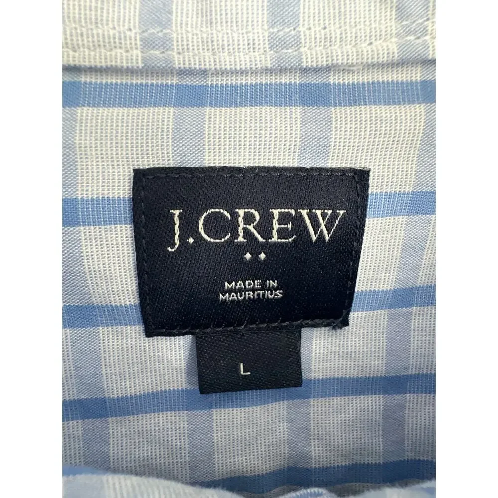 J Crew Shirt Mens Large Blue Plaid Button Down Cotton Pocket Casual Long Sleeve